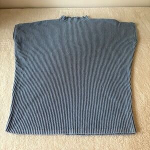 Free People Beach Blue Ribbed Mock Neck Cap‎ Sleeve Knit Top Women's Large